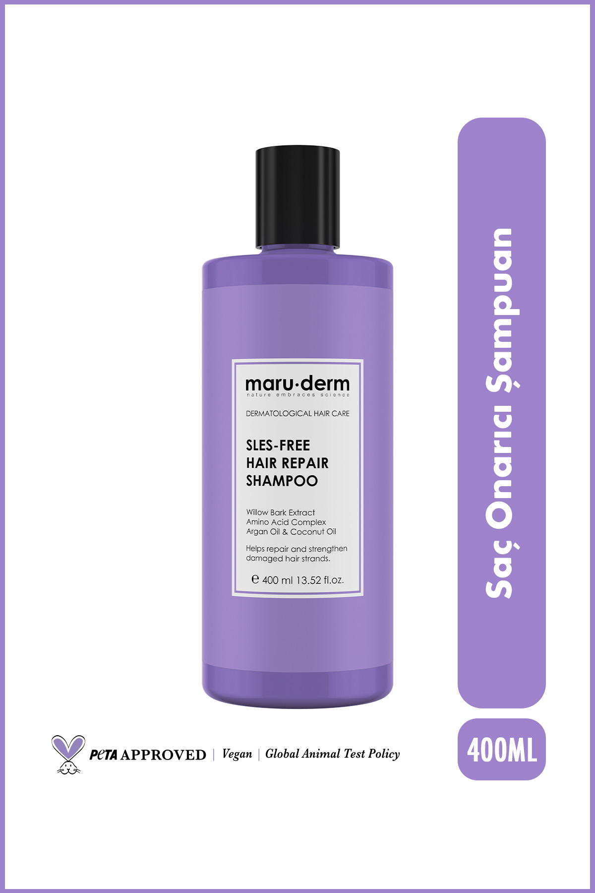 Maru.Derm Saç Onarıcı Sülfatsız Şampuan 400 ML | Yıpranmış Zayıf Saçlar | Sülfatsız, Tuzsuz, Vegan Şampuan