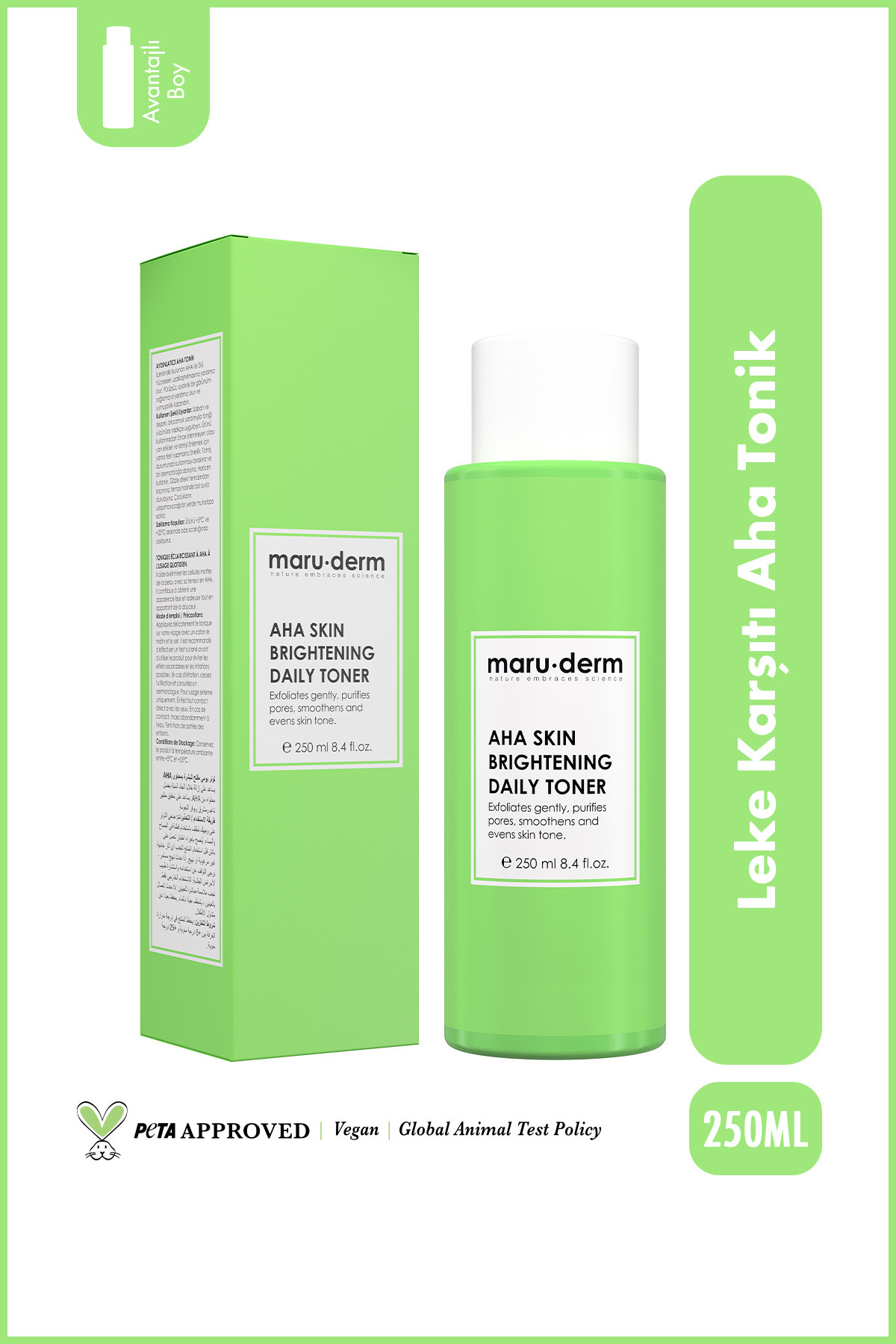 Maru.Derm Leke Karşıtı Cilt Beyazlatıcı Laktik Asit %5 Glikolik Asit %1 Aha Tonik 250 ML