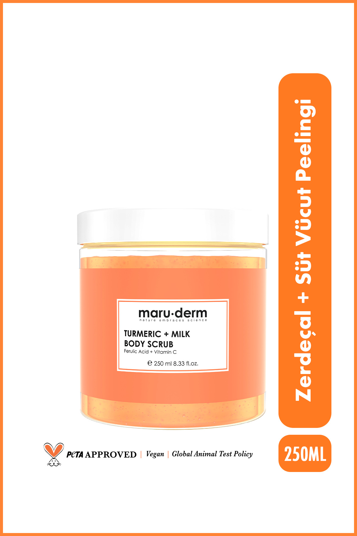 Maru.Derm Body Scrub | Zerdeçal + Süt Vücut Peelingi | C Vitamini + Ferulik Asit 250 ML