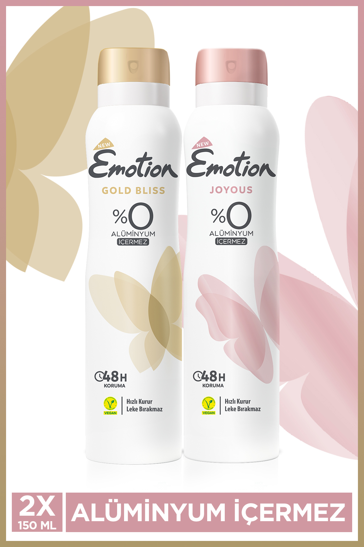 Emotion Gold Bliss & Joyous Kadın Alüminyumsuz Vegan Deodorant Tanışma Seti 2x150 Ml Leke Bırakmaz