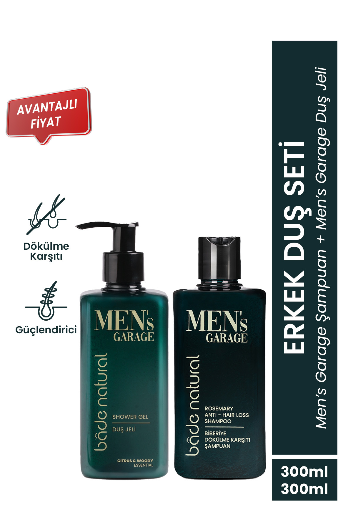 Bade Natural Men's Garage Besleyici ve Güçlendirici Biberiye Şampuan ve Duş Jeli