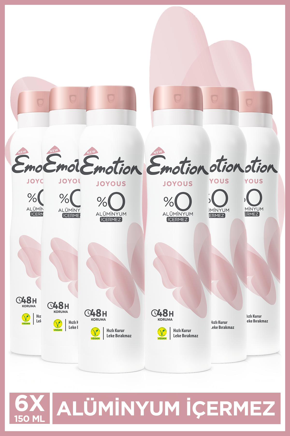 Emotion Joyous Kadın Alüminyumsuz Vegan Deodorant 6x150 Ml Hızlı Kurur, Leke Bırakmaz