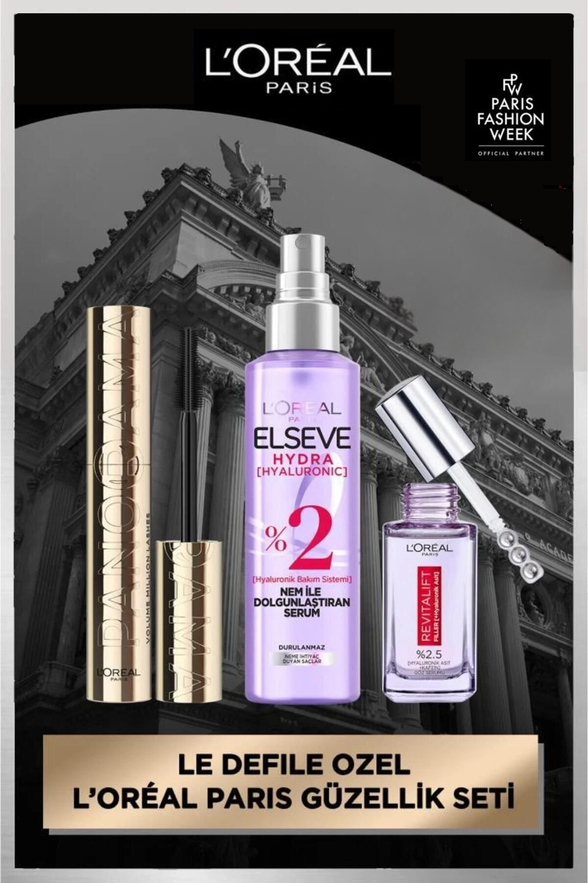L'Oreal Paris Panorama Maskara & Elseve Hydra Serum & Revitalift Filler Göz Serumu Seti