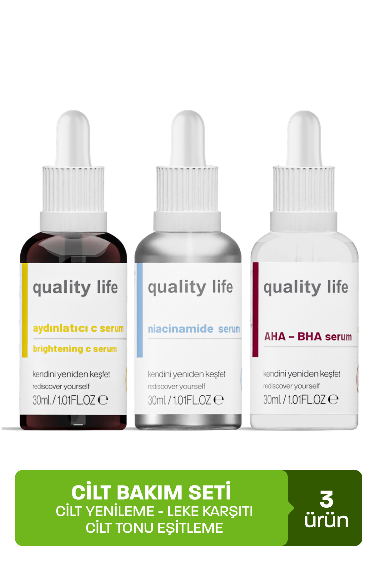 Quality Life Aha Bha C Vitamini Niacinamide Serum Cilt Tonu Eşitleyici Leke Akne Karşıtı Aydınlatıcı Yüz Maskesi