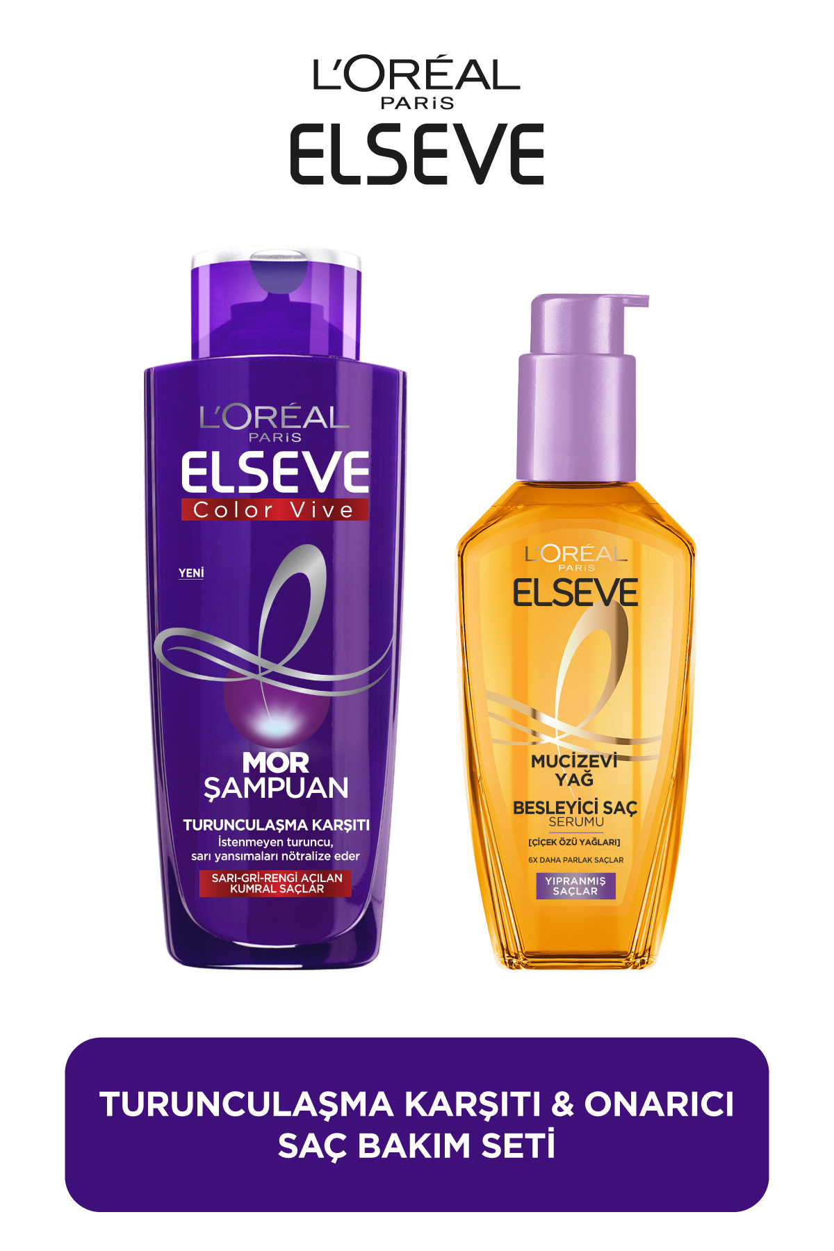 ELSEVE Turunculaşma Karşıtı Mor Şampuan 200 ml Mucizevi Canlandırıcı Bakım Yağı 100 ml