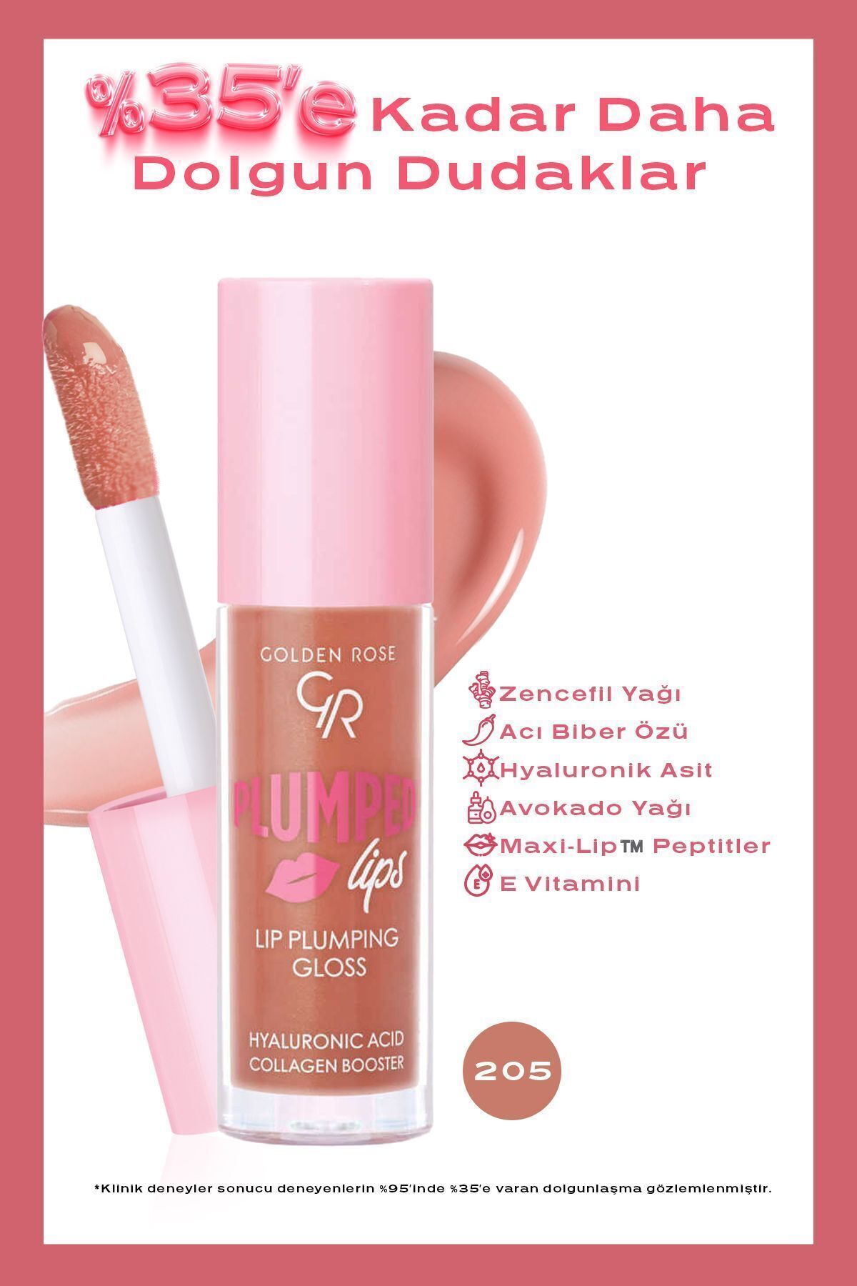 Golden Rose Plumped Lips Lipgloss No: 205 - Dolgunlaştırıcı Etkili ve Nemlendirici Parlatıcı