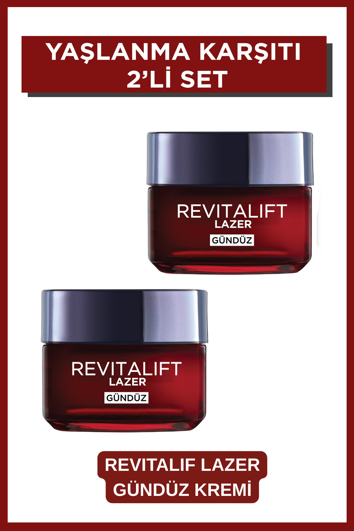 L'Oreal Paris Revitalift Lazer Yoğun Yaşlanma Karşıtı Nemlendirici Gündüz Yüz Bakım Kremi 50ml 2'li Set