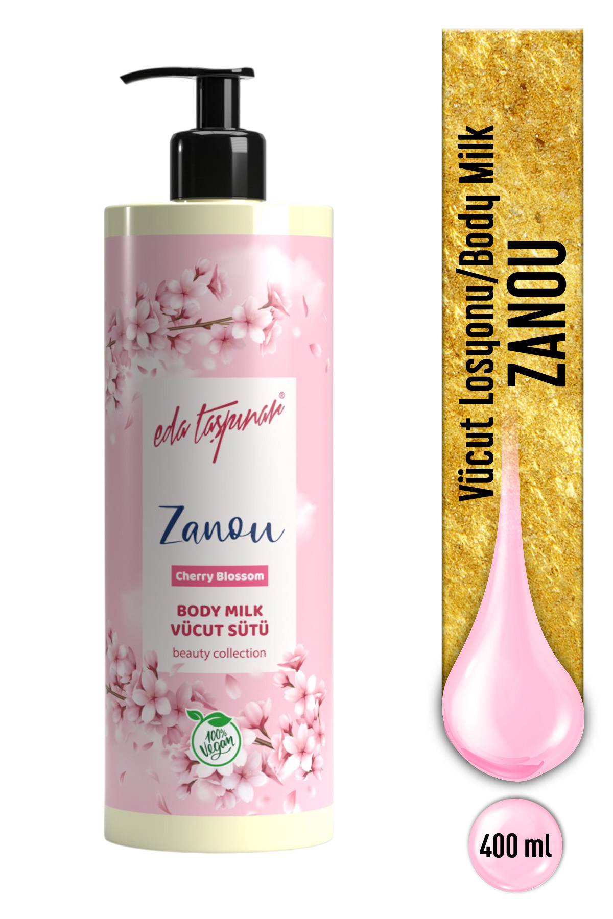 Eda Taşpınar Zanou Cherry Blossom Vücut Losyonu – Çiçeksi Koku & Yoğun Nemlendirici & Vegan 400 ml