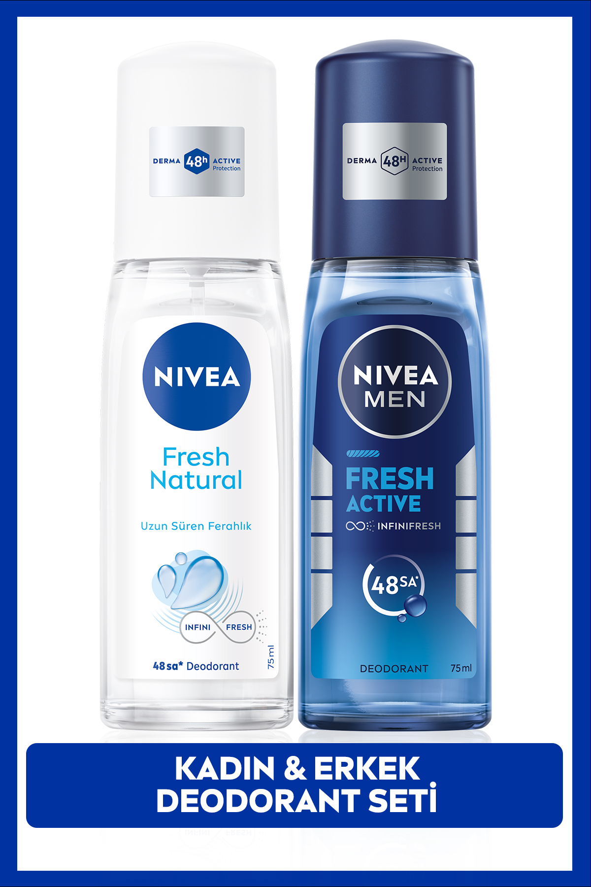 NIVEA MEN Erkek Pump Deodorant Fresh Active 75ml ve Kadın Sprey Fresh Natural 75ml, 48 Saat Ter Koruma
