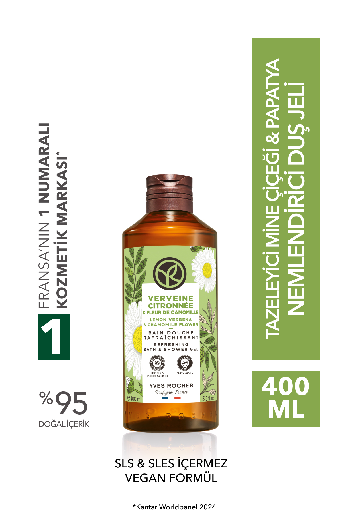 Yves Rocher Duş Jeli - Nemlendirici Tazeleyici Mine Çiçeği Papatya-SLS,SLES İçermez,Vegan