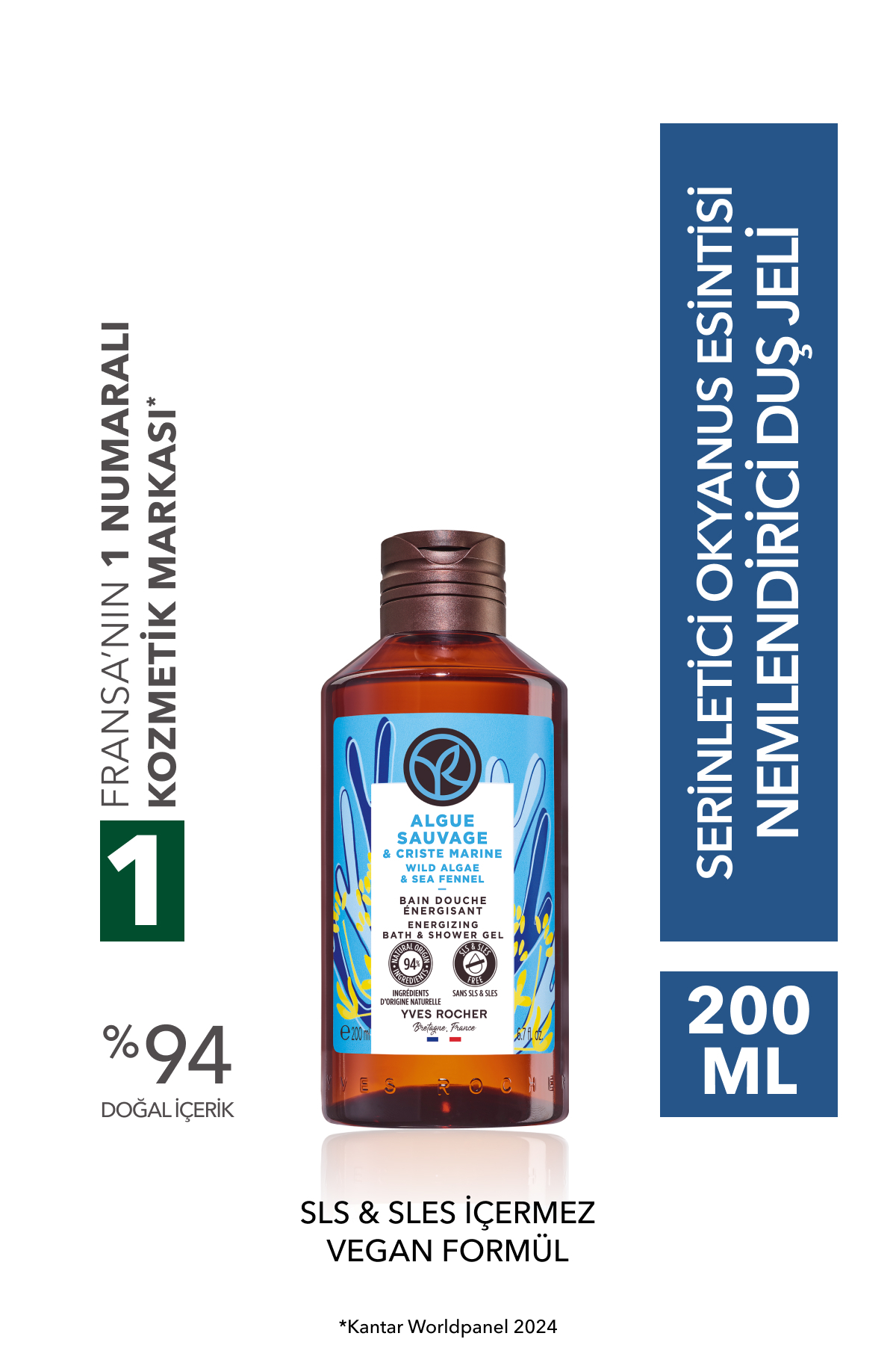Yves Rocher Duş Jeli-Nemlendirici Serinletici Okyanus Esintisi-SLS,SLES İçermez,Vegan-200ml