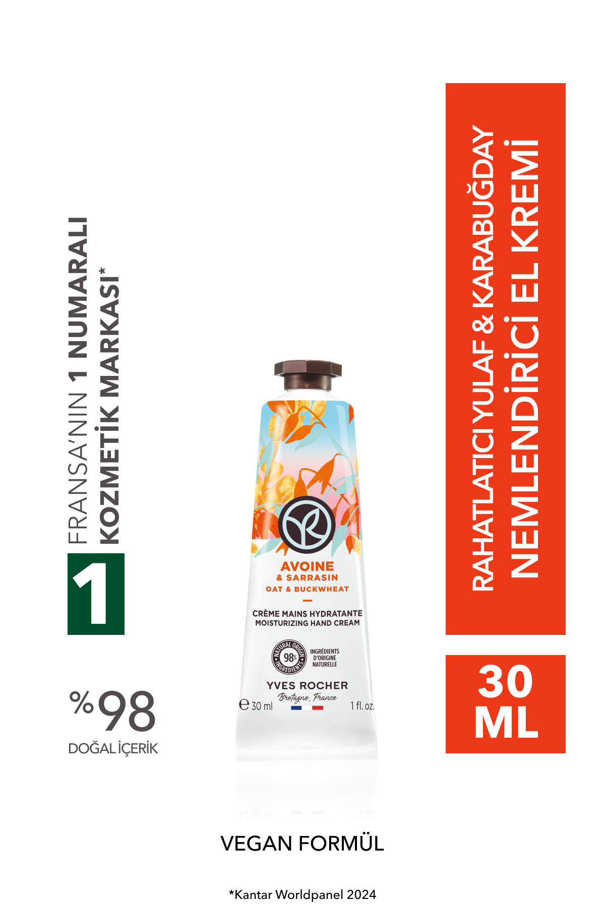 Yves Rocher El Kremi- Nemlendirici Besleyici Rahatlatıcı Yulaf & Karabuğday -Vegan-30ml
