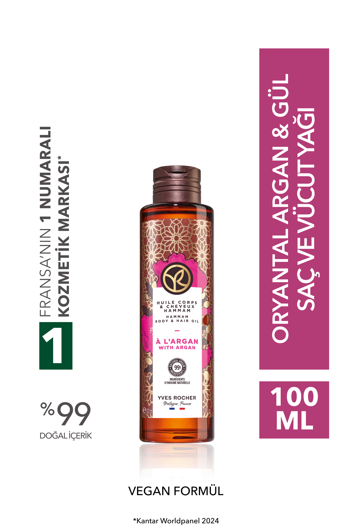 Yves Rocher Saç ve Vücut Yağı - Nemlendirici Besleyici Oryantal Argan Gül - Vegan-100ml