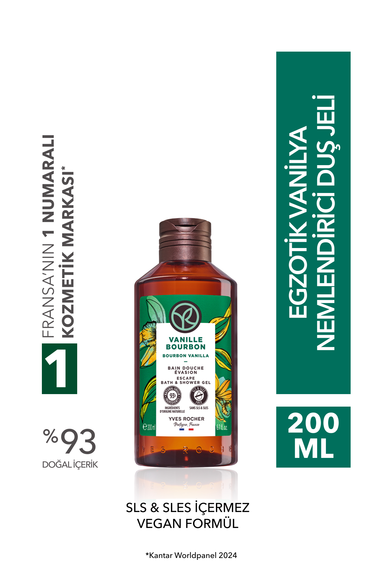 Yves Rocher Duş Jeli-Nemlendirici Egzotik Vanilya-SLS,SLES İçermez,Vegan-200ml