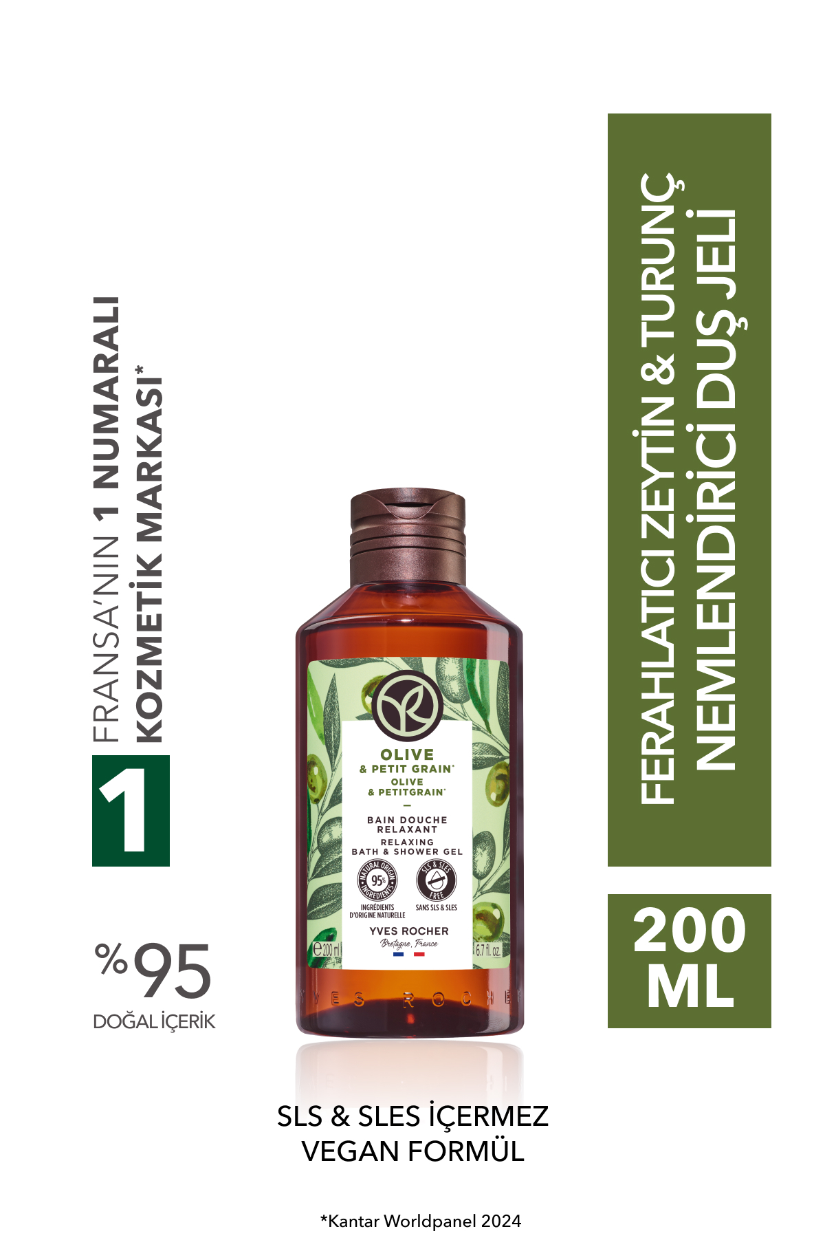 Yves Rocher Duş Jeli - Nemlendirici Ferahlatıcı Zeytin Turunç -SLS,SLES İçermez,Vegan-200ml