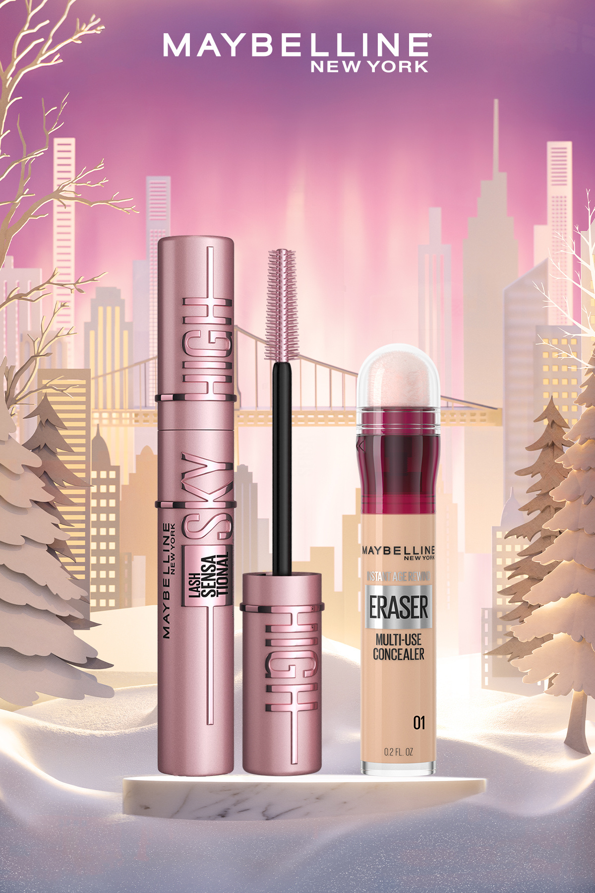 Maybelline New York Lash Sensational Sky High Maskara & Instant Anti Age Eraser Kapatıcı - 01 Light
