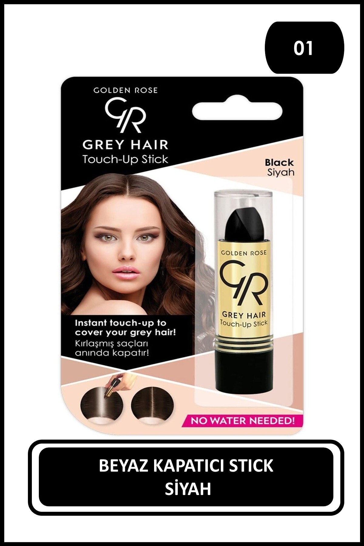 Golden Rose Grey Hair Touch-up Stick No: 01 Black - Beyaz Saç Kapatıcı - Siyah