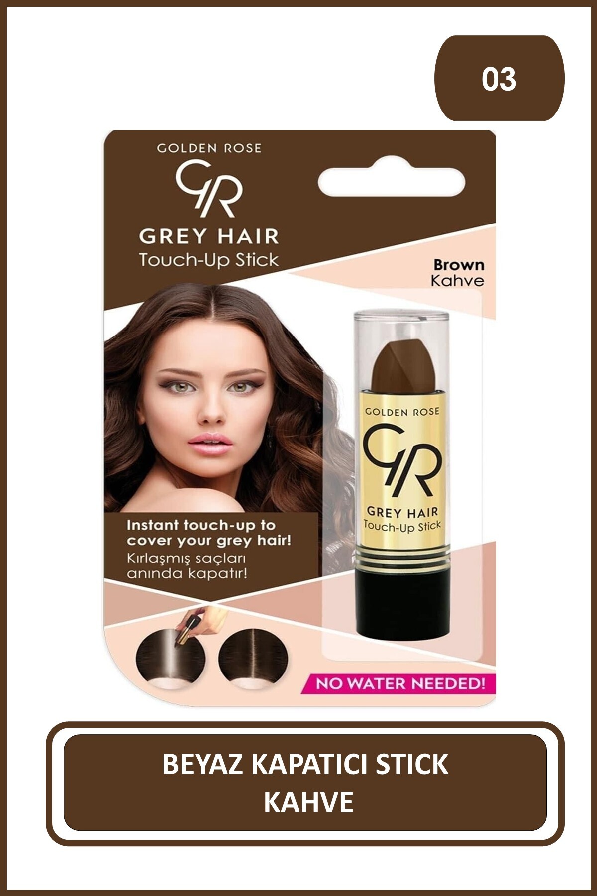 Golden Rose Grey Hair Touch-up Stick No: 03 Medium Brown - Beyaz Saç Kapatıcı - Orta Kahve