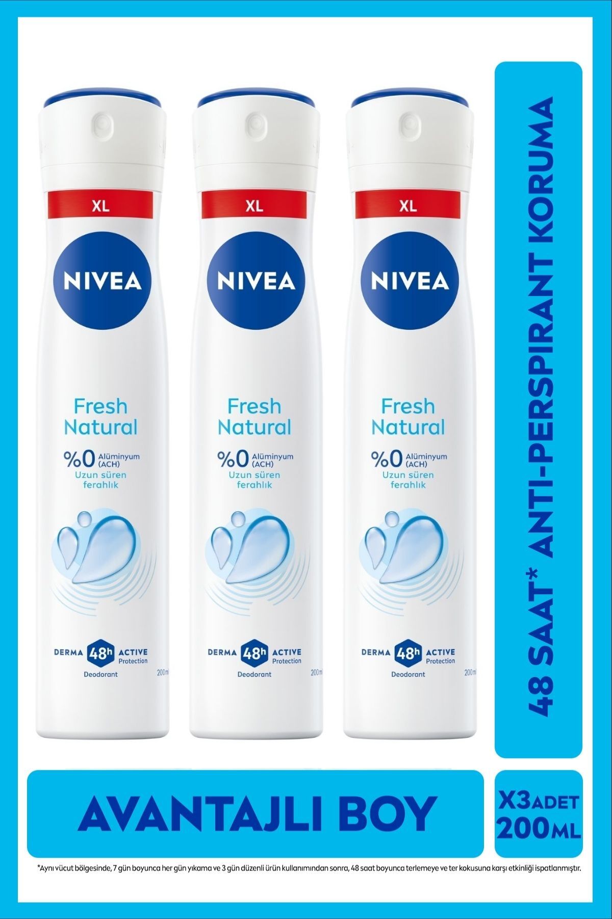 NIVEA Kadın Sprey Deodorant Fresh Natural 200 Ml,ter Kokusuna Karşı 48 Saat Koruma, Avantajlı Boy,x3 Adet