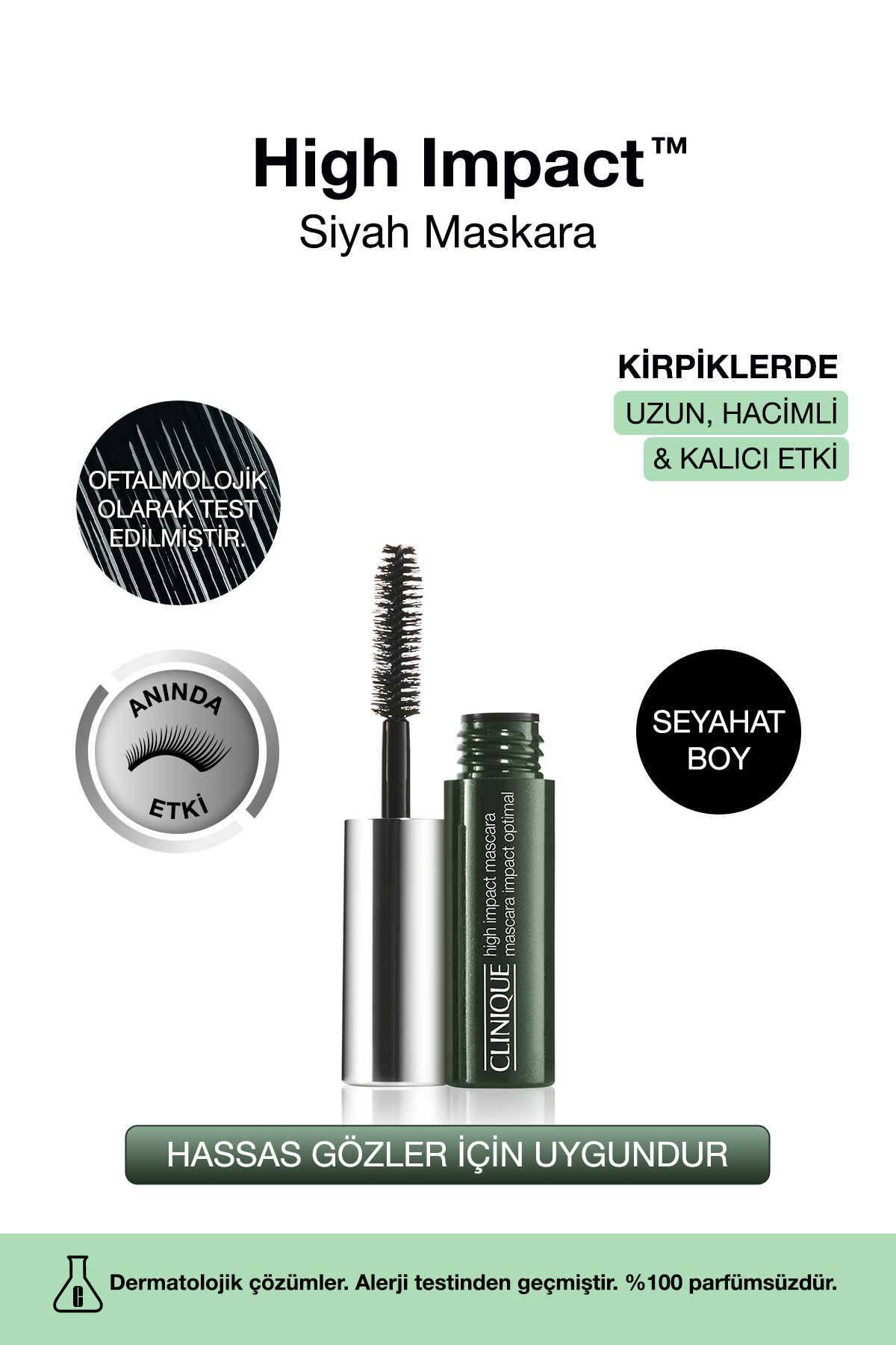Clinique Mini High Impact™ Maskara - 01 Black / Siyah 3.5ml | Uzatma Ve Hacim Etkili