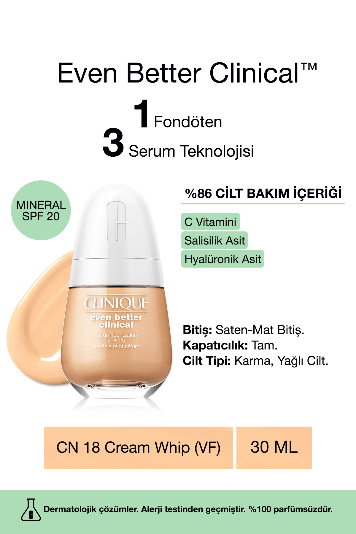 Clinique Even Better Clinical Serum Fondöten SPF 20 CN18 Cream Whip