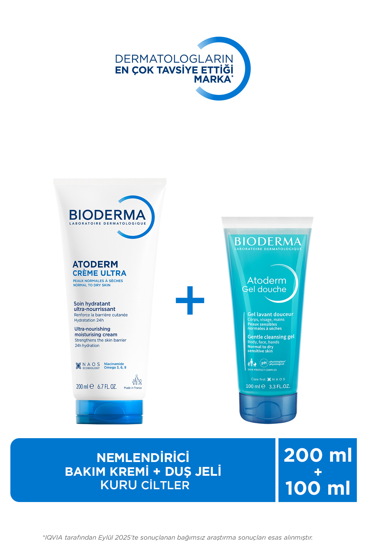 Bioderma Atoderm Kuru Ciltler için Nemlendirici Besleyici Bakım Seti: Duş Jeji & Nemlendirici Krem