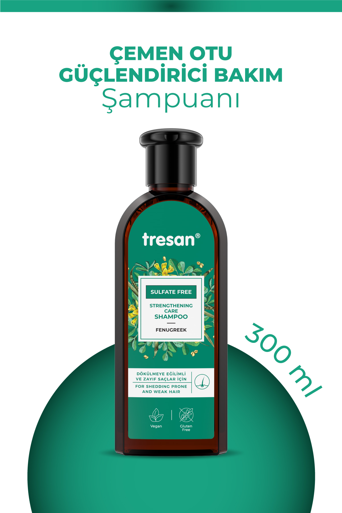 Tresan Çemen Otu Güçlendirici Sülfatsız Şampuan – Dökülme Karşıtı & Hacim (300 ml)