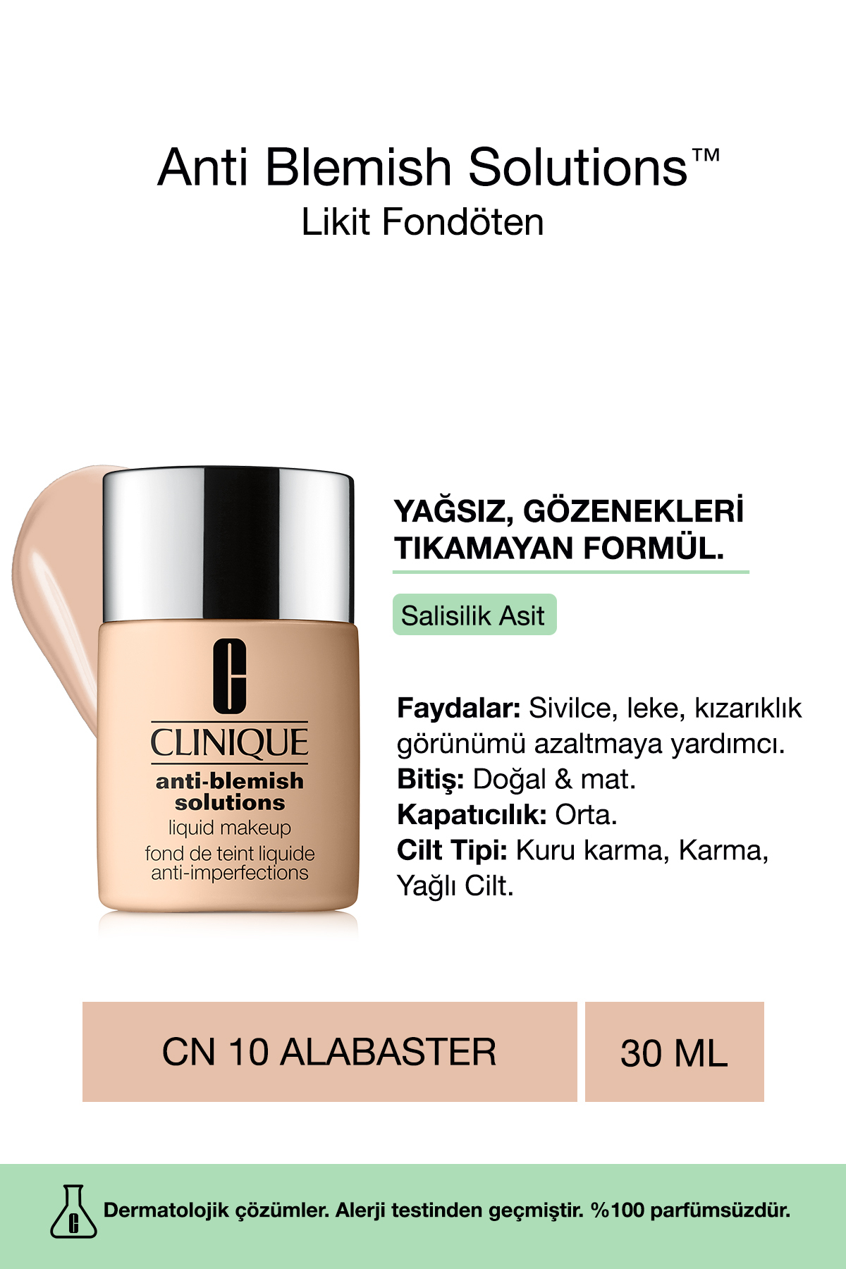 Clinique Anti Blemish Solutions™ Yağlı ve Eğilimli Ciltler İçin Likit Fondöten - CN10 Alabaster 30ml