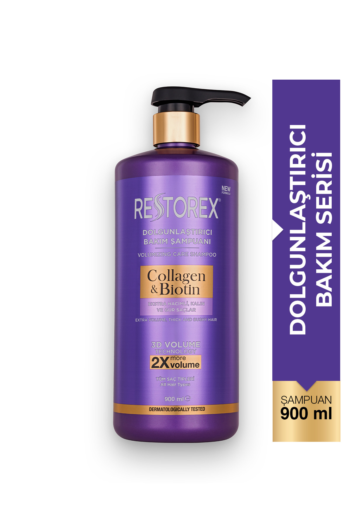Restorex Collagen & Biotin Dolgunlaştırıcı Şampuan 900 ml – Hacim ve Güçlendirme