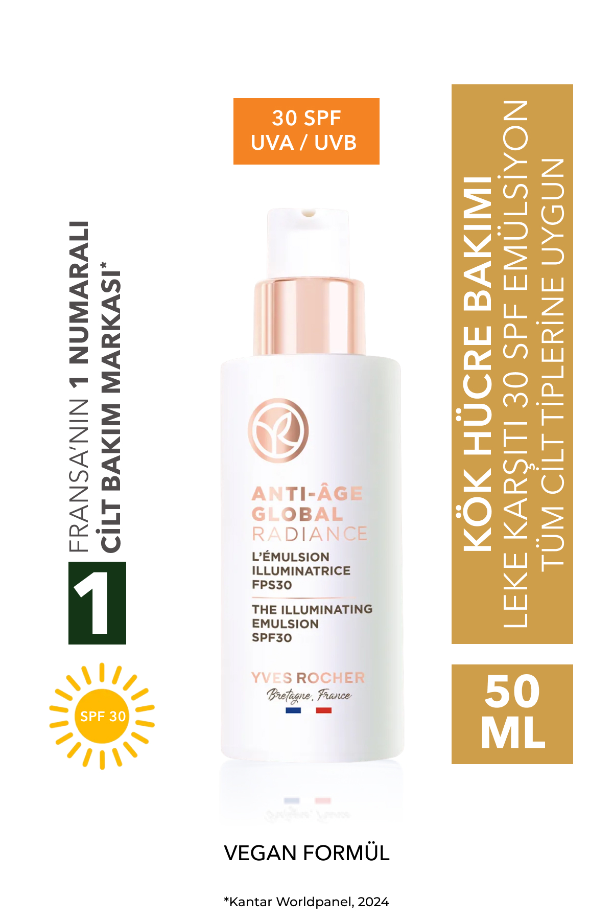 Yves Rocher Leke ve Yaşlanma Karşıtı Bitkisel Kök Hücre Bakımı Anti-Age Global Radiance- Vitamin E - 30 SPF Krem