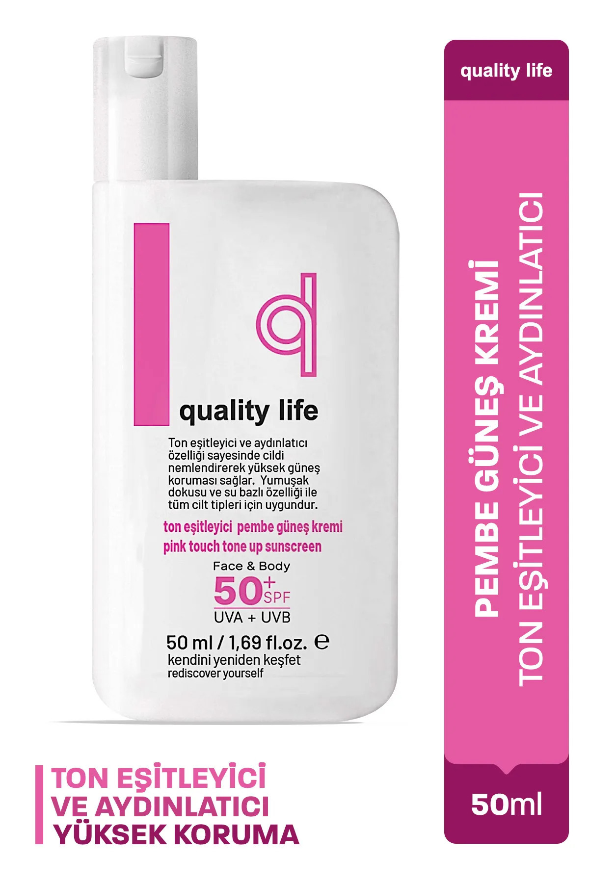Quality Life Renkli Güneş Kremi - Ton Eşitleyici Su Bazlı Pembe Tone Up En İyi Cilt Tonu Eşitleyici Leke Karşıtı