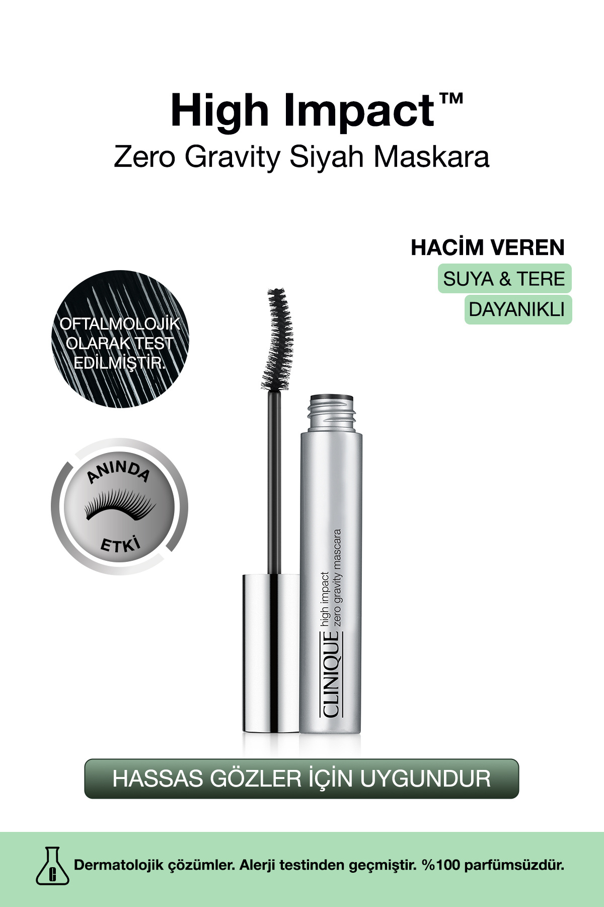 Clinique Hacim Veren Siyah Maskara - High Impact™ Zero Gravity Maskara - Black 8 ml | Suya Ve Tere Dayanıklı