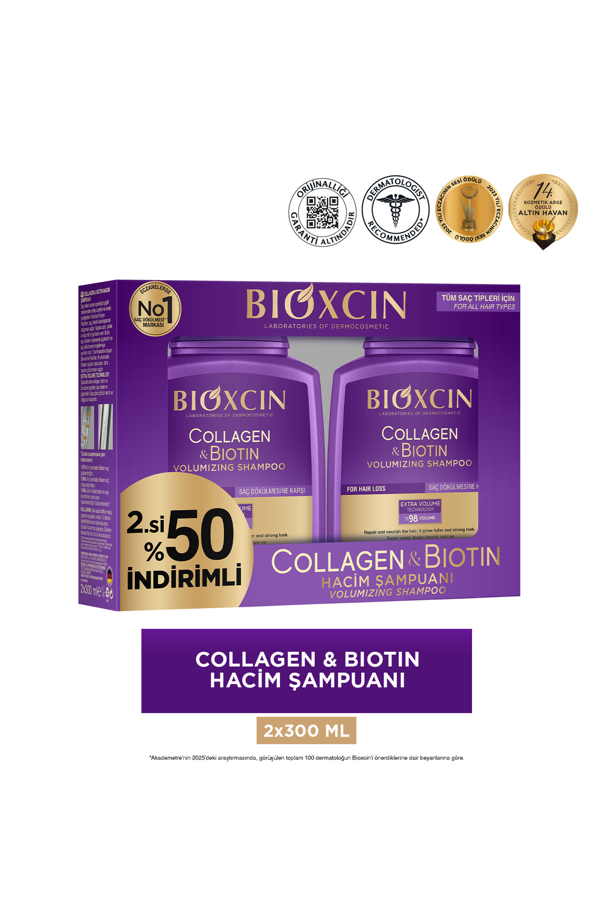 Bioxcin Collagen Ve Biotin Hacim Şampuanı 300 ml 2 Li Kolajen Biotin İnce Seyrek Saçlar Avantaj Paket