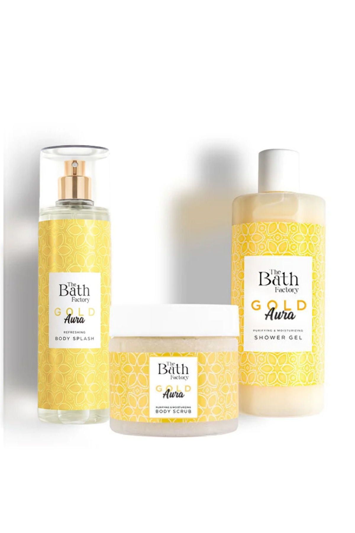 THE BATH FACTORY Gold Aura Duş Jeli + Vücut Peelingi + Vücut Spreyi