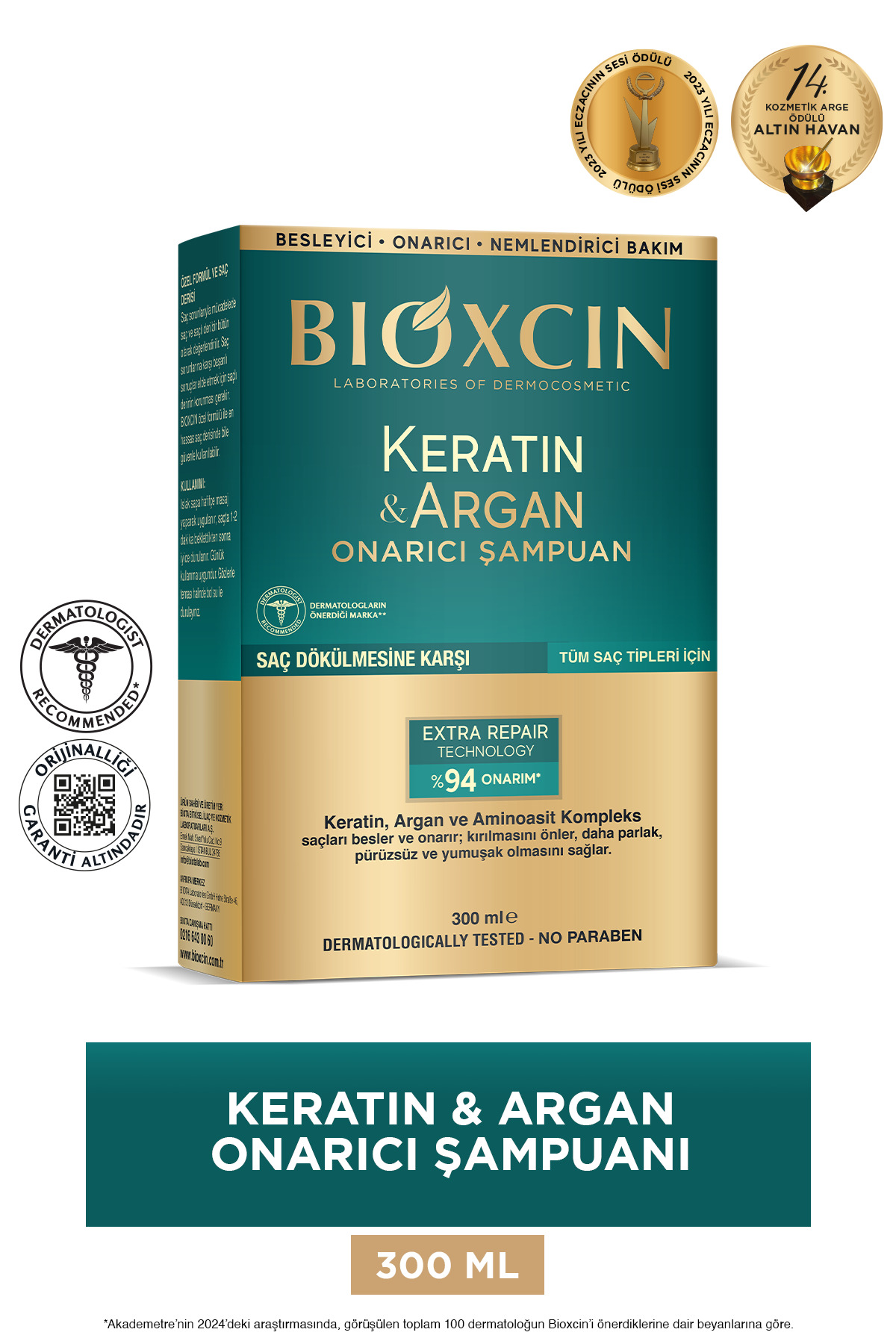 Bioxcin Keratin Argan Onarıcı Şampuan 300 ml – Yıpranmış ve Hassas Saçlar İçin