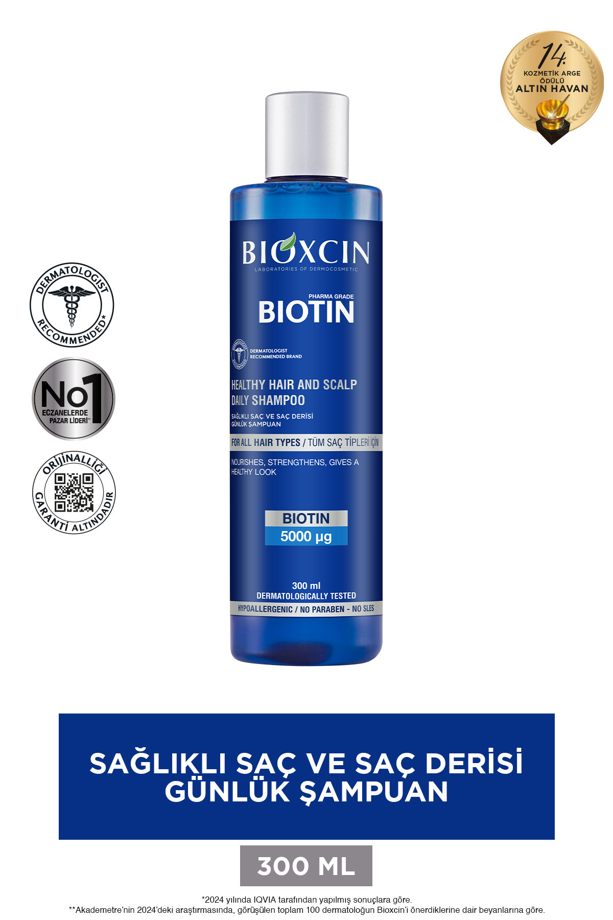 Bioxcin Biotin Şampuan 300 ml - Tüm Saç Tipleri Için Sağlıklı Saç ve Deri Şampuanı Günlük Kullanım