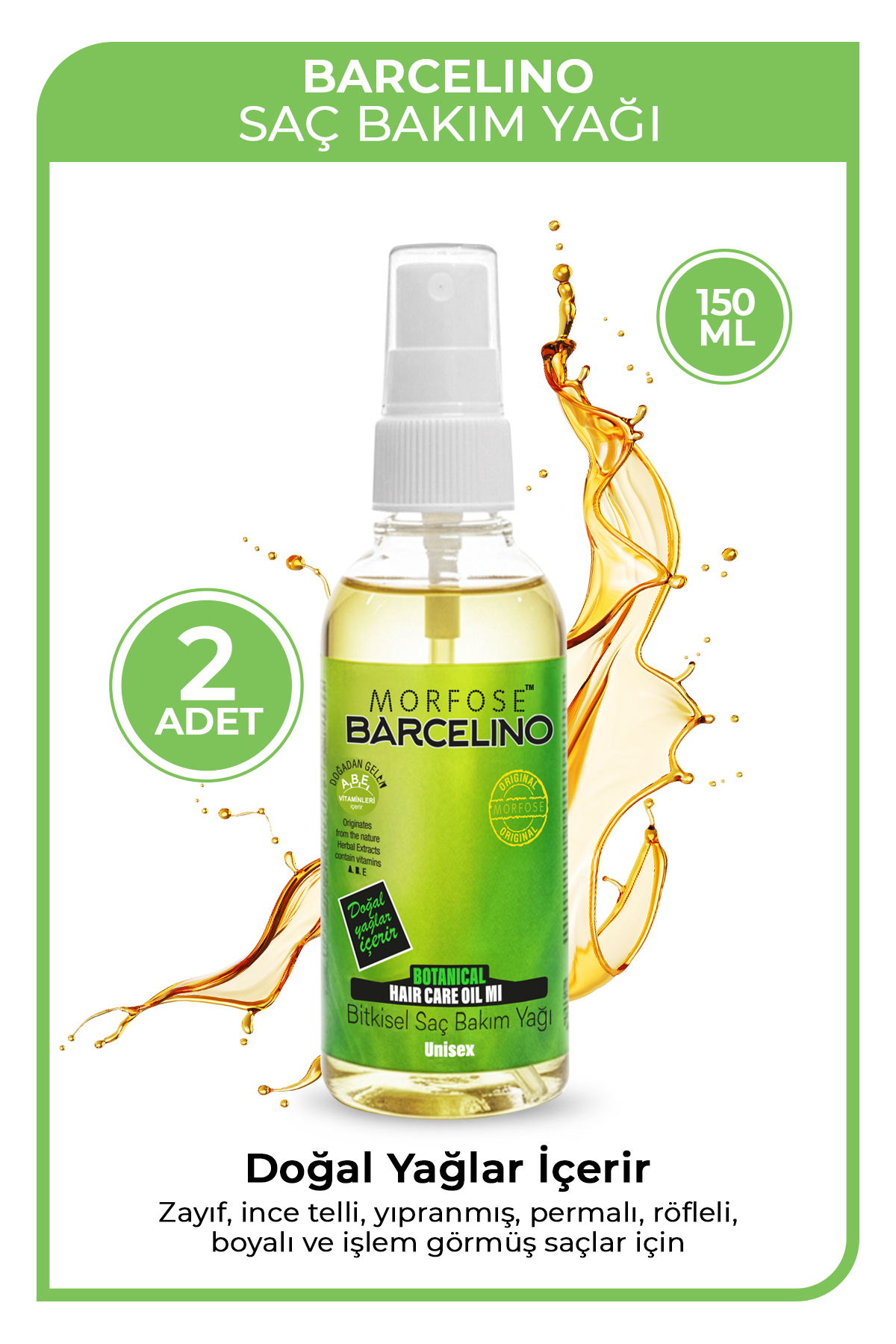 Morfose Barcelino Saç Bakım Yağı 150 ml X 2 Adet