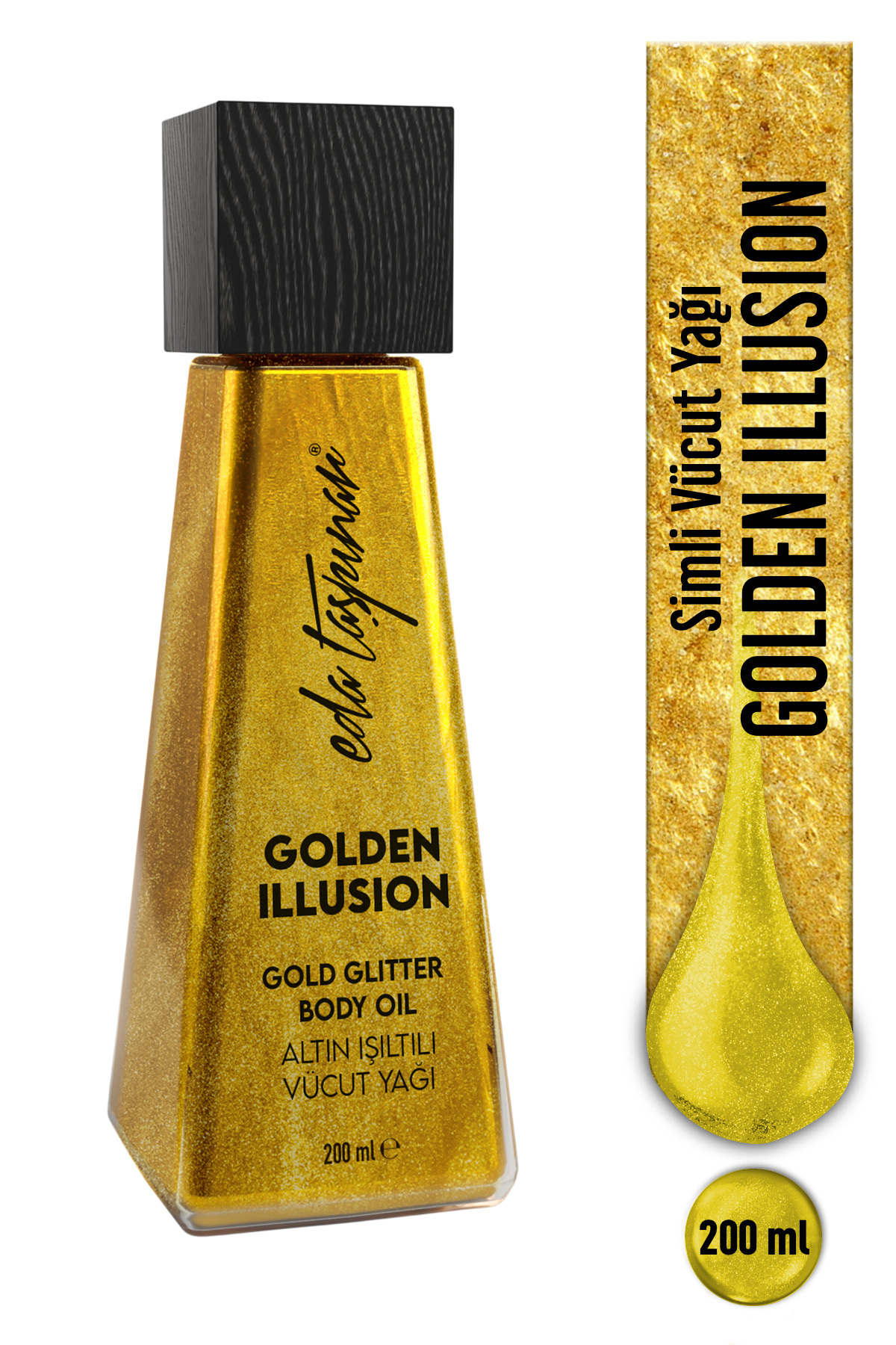 Eda Taşpınar Simli Vücut Yağı Golden Illusion – Altın Işıltı & Parlak Cilt Görünümü 200 ml