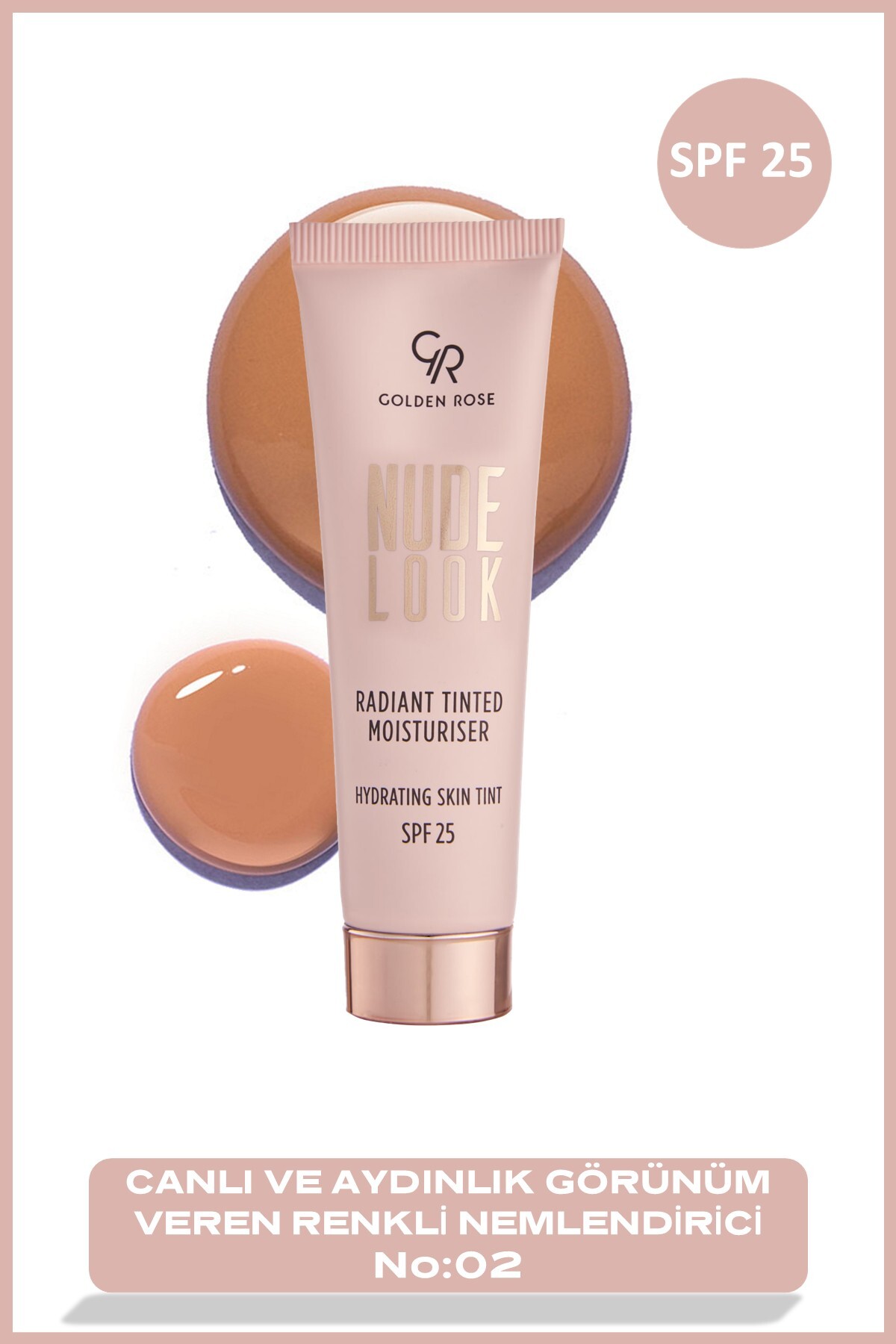 Golden Rose Nude Look Radiant Tinted Moisturiser - 02 Medium Tint - Canlı ve Aydınlık Görünüm Veren Renkli Nemlendirici