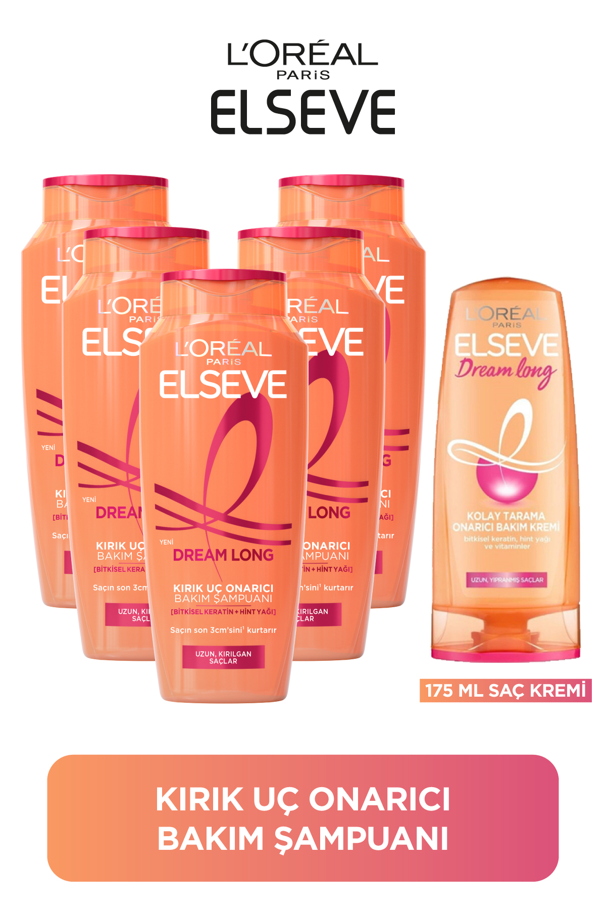 ELSEVE 5'li 400ml Dream Long Onarıcı Bakım Şampuan + 175ml Saç Kremi Seti