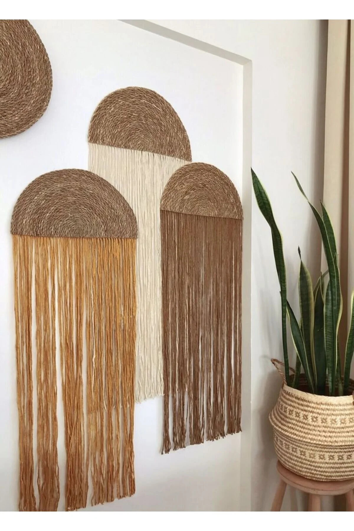 Üçlü Bohem ,Retro Stil Makrome Duvar Süsü Bohem Dekor(Hardalsarısı,,kahverengi ,krem)