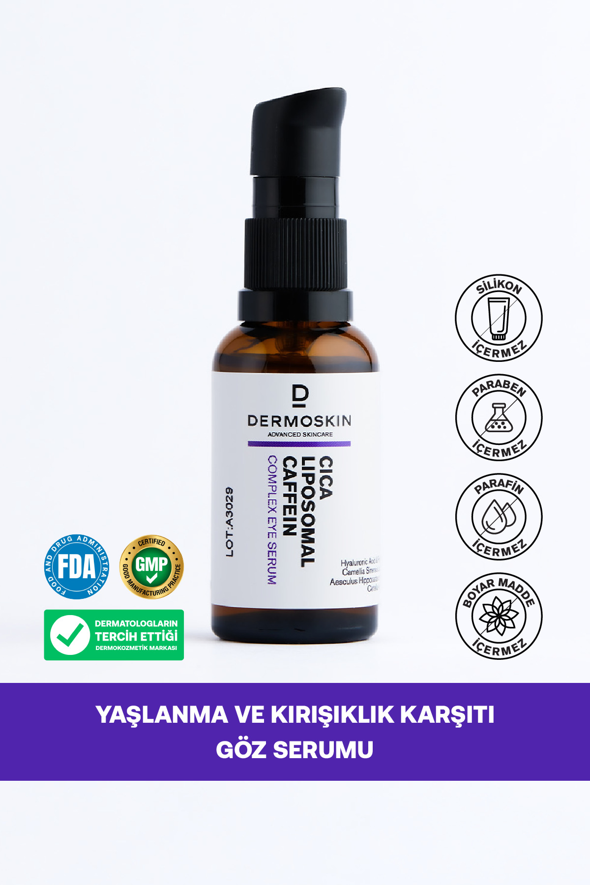 Dermoskin CİCA Liposomal Kafein Kompleks Göz Serumu | Yaşlanma ve Kırışıklık Karşıtı | 30 ml