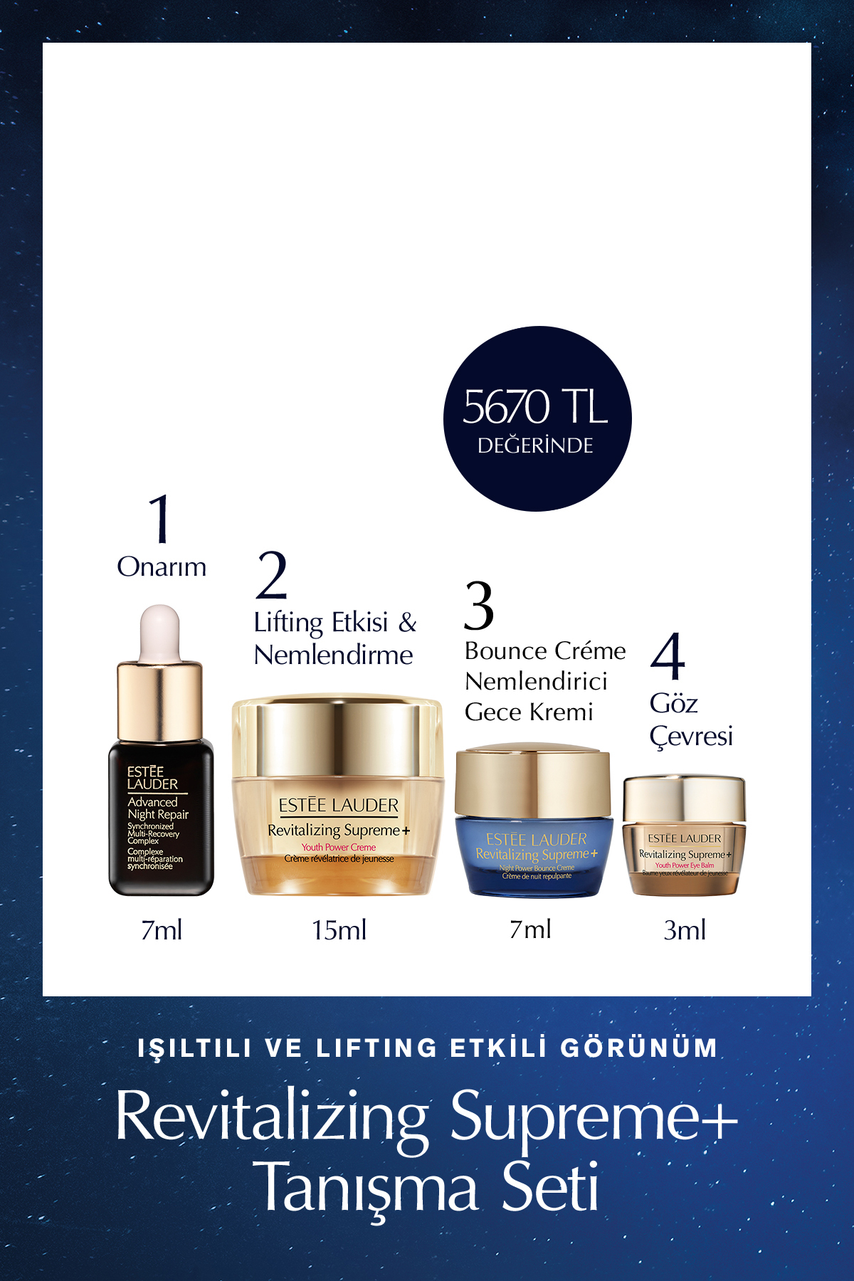 Estee Lauder Seyahat Boy Cilt Bakım Seti - Advanced Night Repair Serum 7ml Krem 15ml Gece Kremi 7ml Göz Kremi 3ml