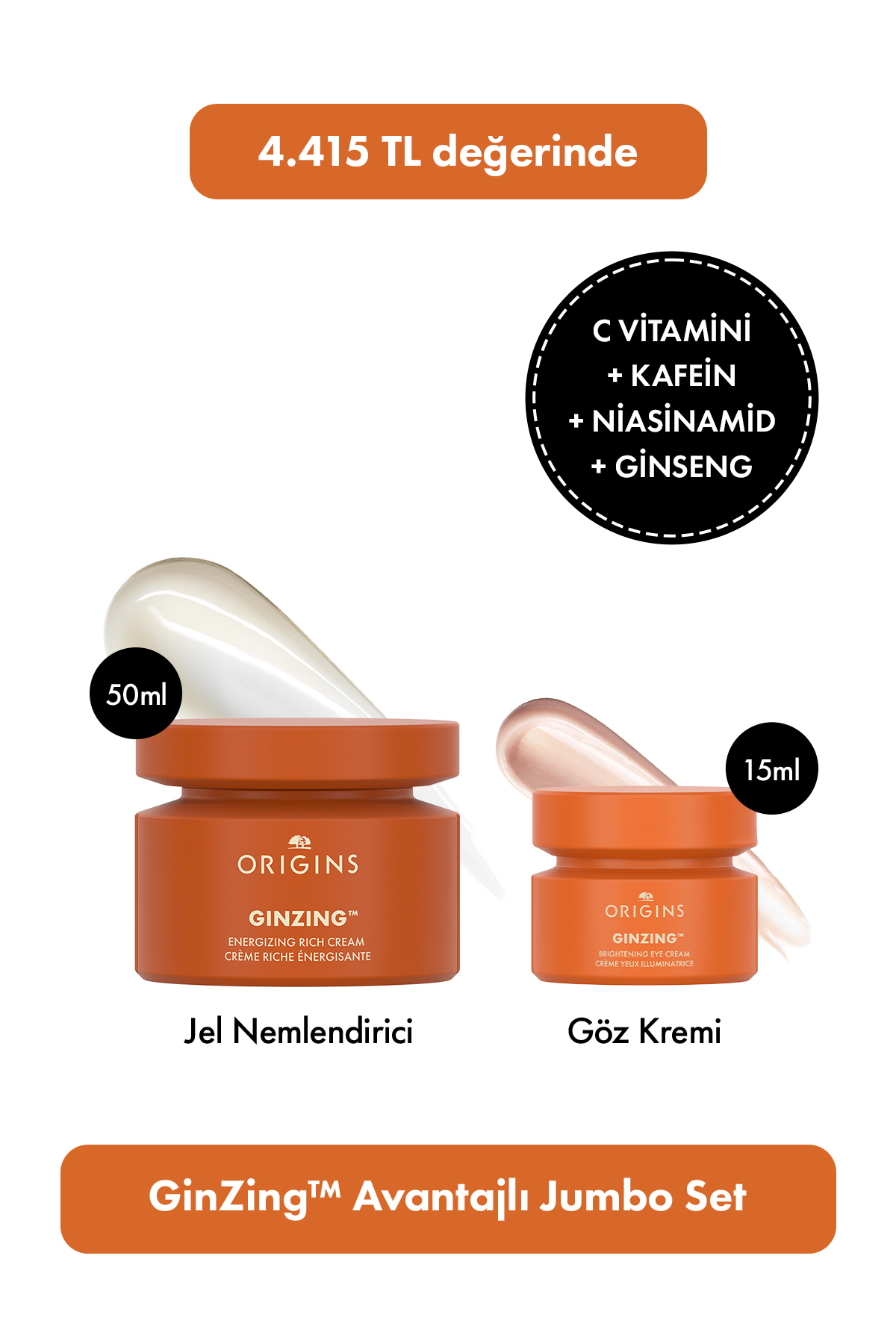 Origins C Vitamini & Niasinamid içeren GinZing™ Favori Nem İkilisi: Jel Nemlendirici 30 ml & Göz Kremi 15 ml