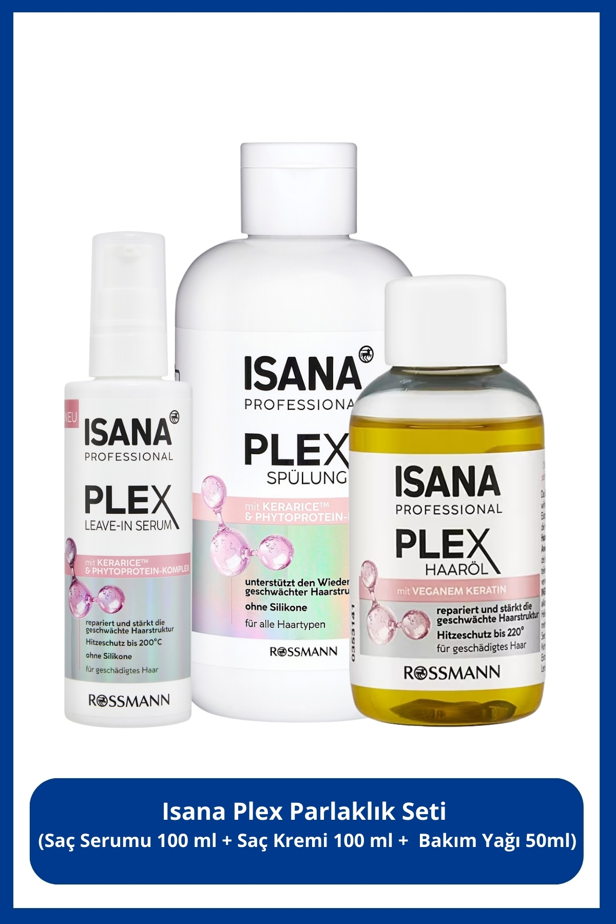 Isana Professional Plex Parlaklık Seti (Saç Kremi 100ml + Bakım Yağı 50ml + Saç Serumu 100ml)