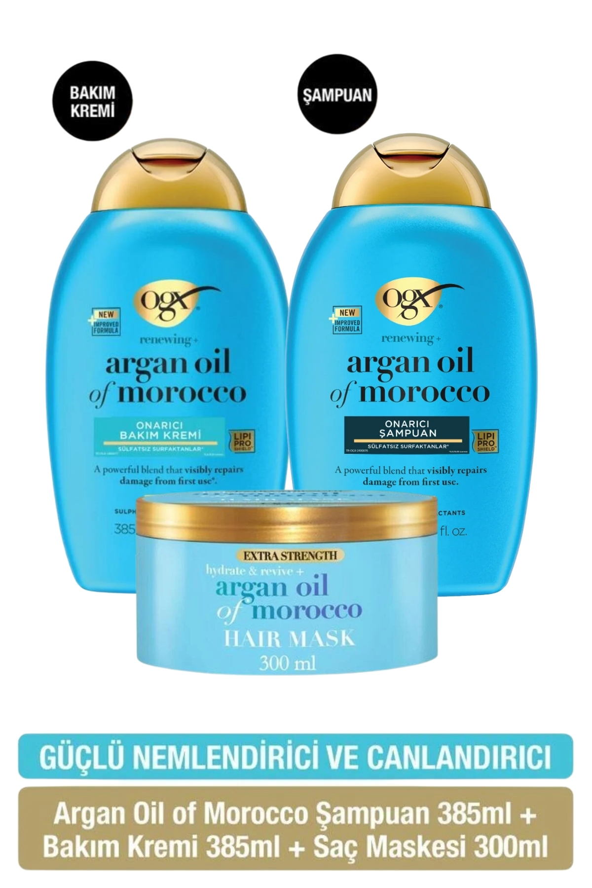 OGX Nemlendirici Argan oil of morocco şampuan + saç kremi + saç maskesi