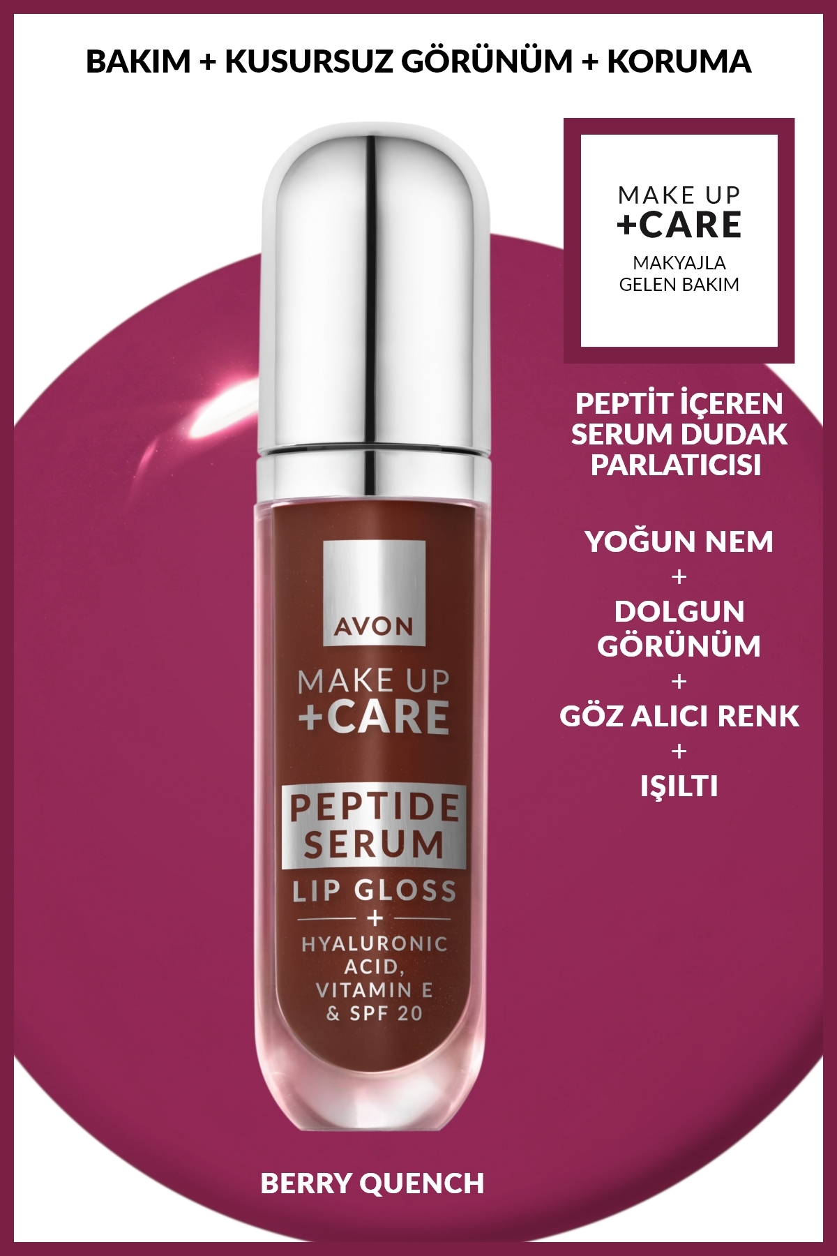 AVON Make Up + Care Peptit İçeren Serum Gloss Dudak Parlatıcısı - Berry Quench
