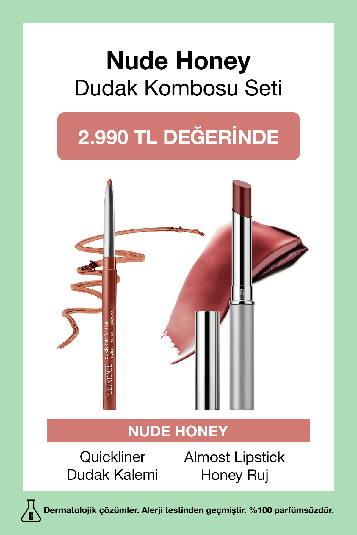Clinique Nude Honey Dudak Kombosu Seti | Nude Honey Ruj 1.9g + Dudak Kalemi