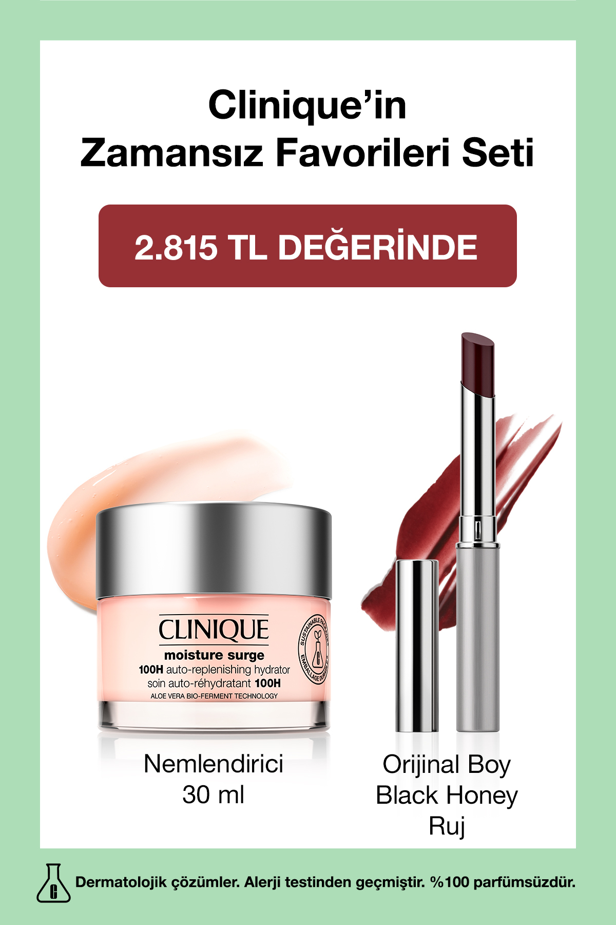 Clinique Zamansız Favoriler Seti | Orijinal Boy Black Honey Ruj + Moisture Surge Nemlendirici Yüz Kremi 30 ml