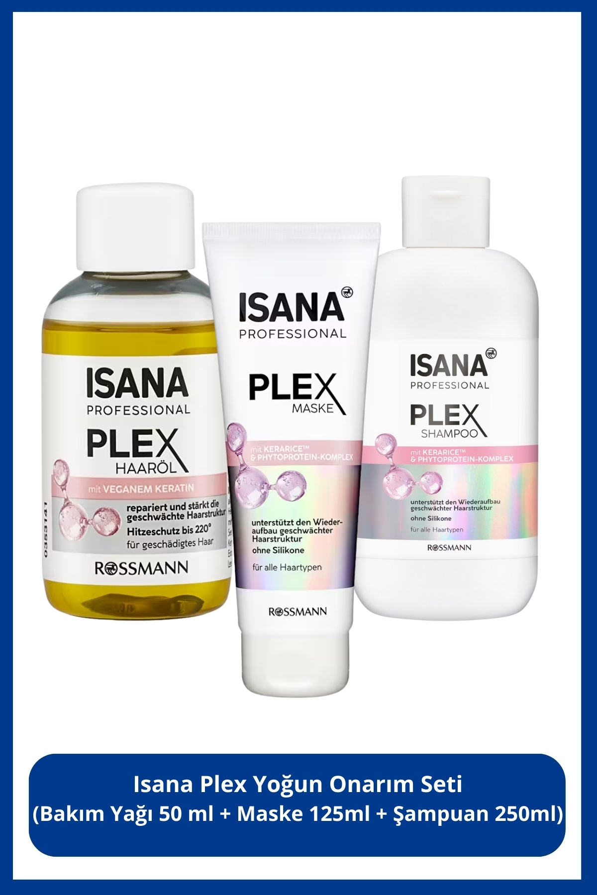 Isana Professional Plex Yoğun Onarım Seti (Şampuan 250ml + Maske 125ml + Bakım Yağı 50ml)